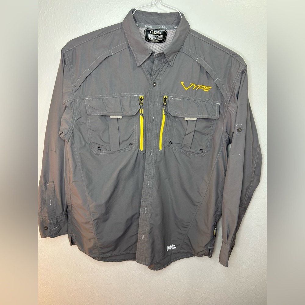 Cabela’s Guidewear UPF 50 Long Sleeve Fishing Shirt – Men Size M Gray Excellent
